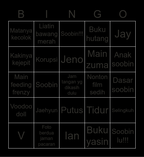 J Bingo Card