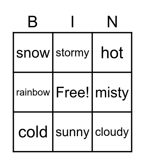 weather Bingo Card