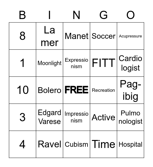 M A P E H Bingo Card