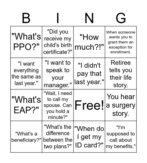 AE Fave Phrases Bingo Card