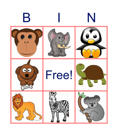 Animals Bingo Card