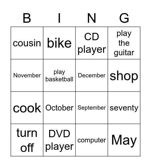 Family & Friends 3 Bingo Card