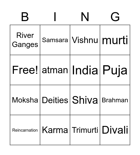 Hinduism Bingo Card