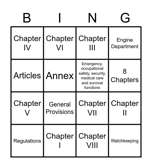 STCW Chapter Bingo Card