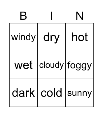 Weather Bingo Card