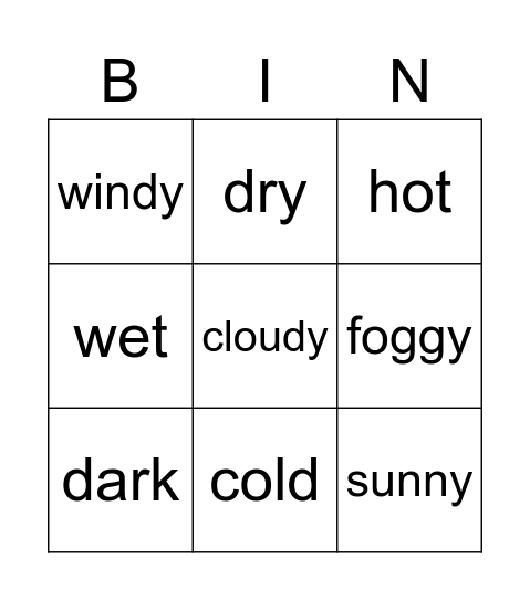 Weather Bingo Card