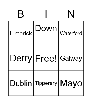 County Quiz Bingo Card