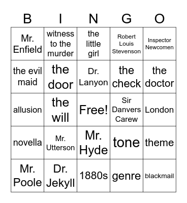 Dr. Jekyll and Mr. Hyde review game Bingo Card