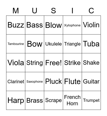 Instruments of the Orchestra Bingo Card