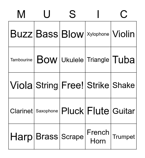 Instruments of the Orchestra Bingo Card