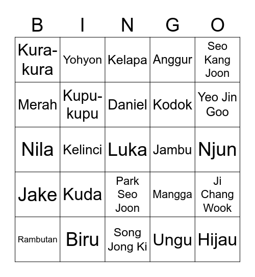 Punya SoHee Bingo Card