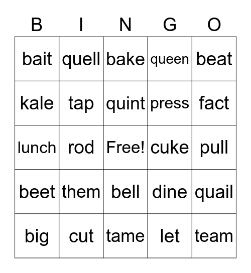 Short and Long Vowel Bingo Card
