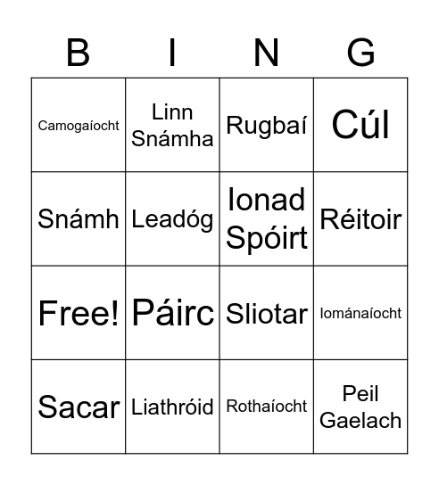 Spóirt Bingo Card