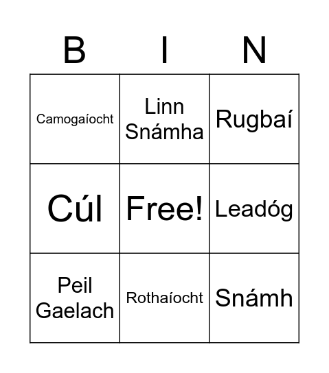 Spóirt Bingo Card