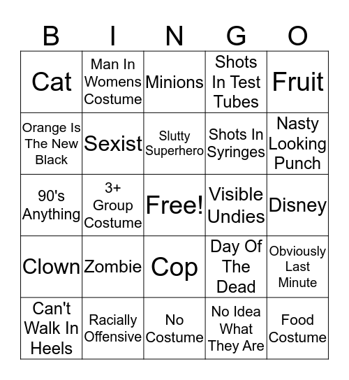 Bar Crawl Bingo Card