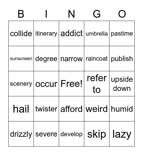 Bingo vocabulary chapter 1 - 2 VWO Bingo Card