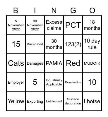 P A T E N T Bingo Card