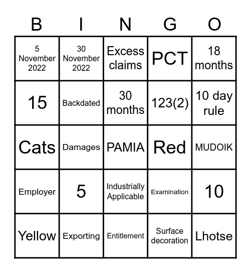 P A T E N T Bingo Card