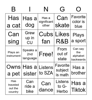 G.L.A.M Bingo Card