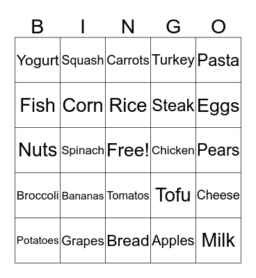 HEALTHY EATING BINGO Card