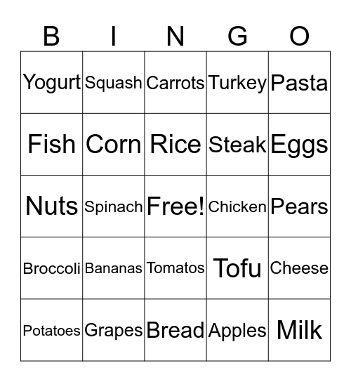 HEALTHY EATING BINGO Card