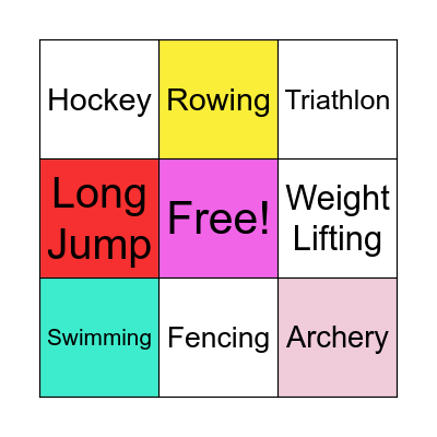 Olympic Sport Events Bingo Card