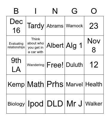 Untitled Bingo Card