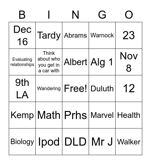 Untitled Bingo Card