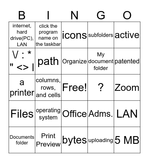 Ch 2 Test Review: Computer Applications Bingo Card