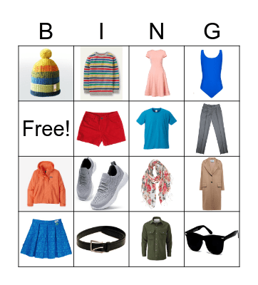 Clothes Bingo Card