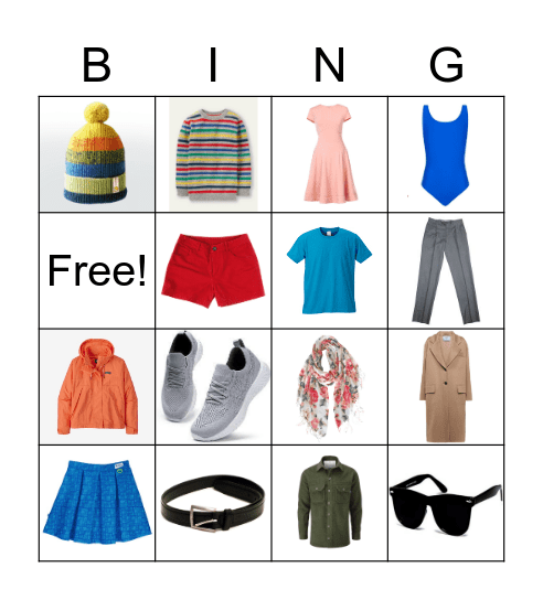 Clothes Bingo Card