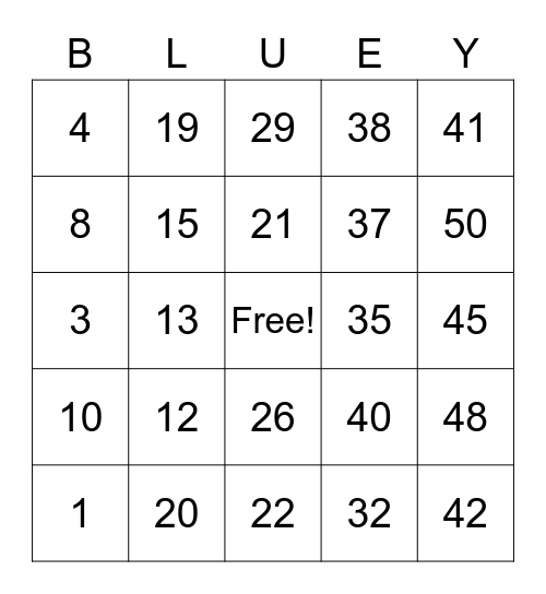 Bluey Bingo Card