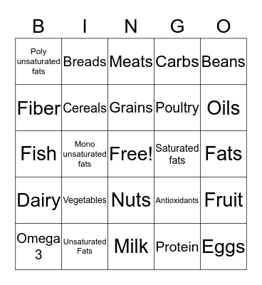 Healthy Eating Bingo Card