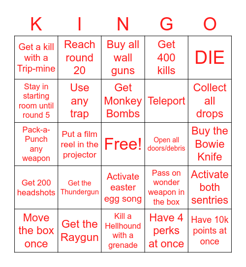 KINGO SON Bingo Card