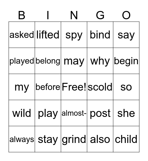 3rd "ed", "ay","so he fly", "ind", "ost," "ild Bingo Card
