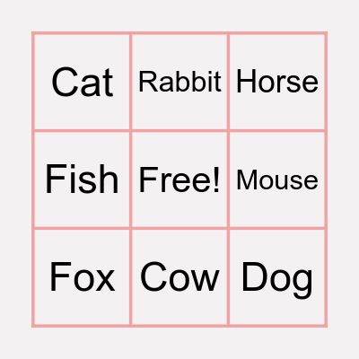 Animals Bingo Card