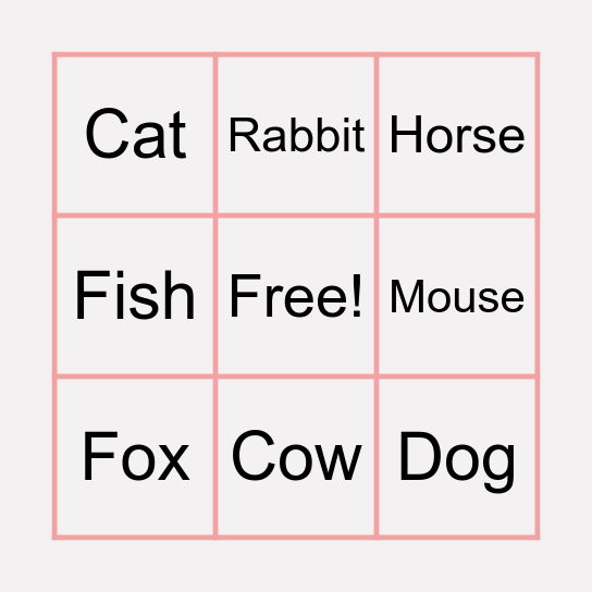 Animals Bingo Card
