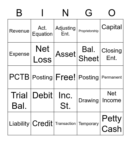 Accounting Review Bingo Card
