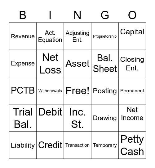 Accounting Review Bingo Card