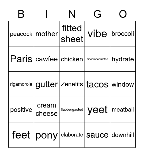 Word Drop Bingo Card