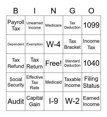 Tax Vocab Bingo Card