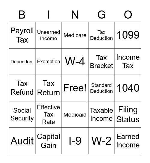 Tax Vocab Bingo Card