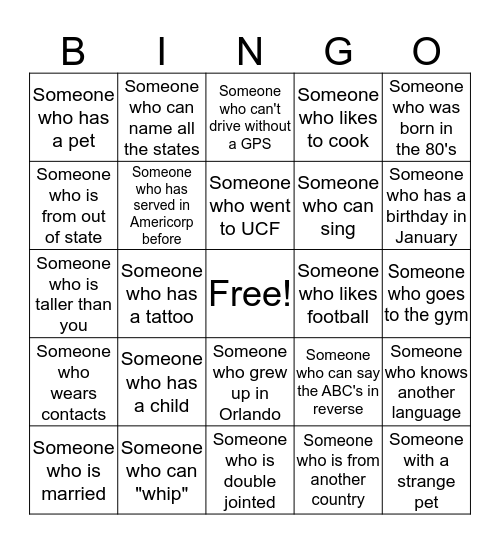 Human Bingo Card