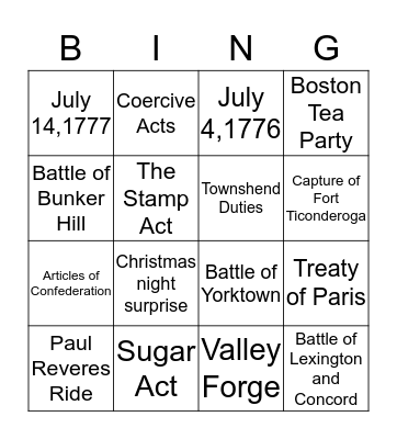 Revolutionary Bingo Card