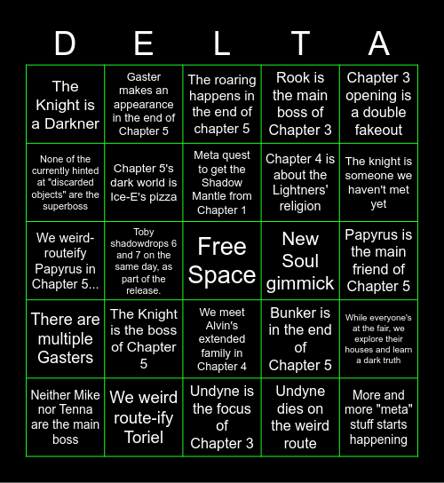 Deltarune Bingo Card