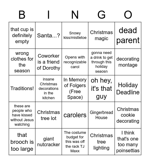 Hallmark Christmas Bingo Card