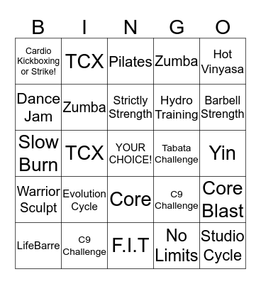 PALM VALLEY GROUP FITNESS BINGO Card