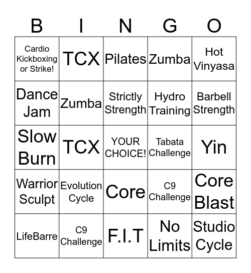 PALM VALLEY GROUP FITNESS BINGO Card