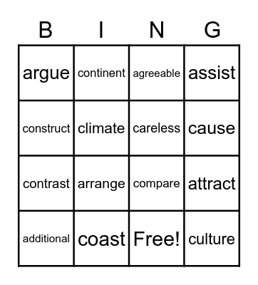 #rd Grade Tier 2 Vocabulary Bingo Card