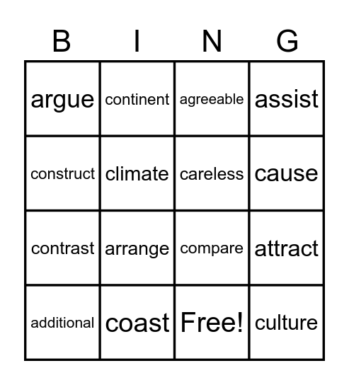 3rd Grade Tier 2 Vocabulary Bingo Card